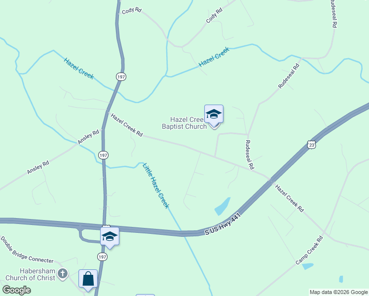 map of restaurants, bars, coffee shops, grocery stores, and more near 2191 Hazel Creek Road in Mount Airy