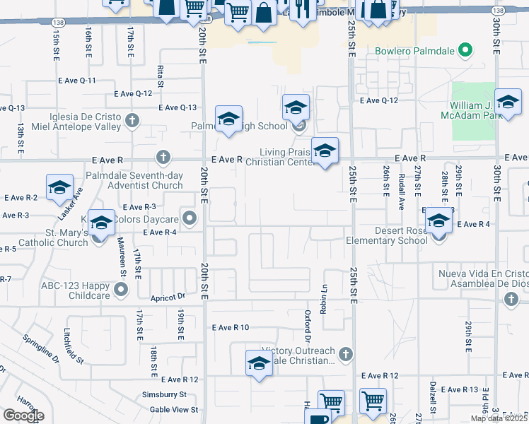 map of restaurants, bars, coffee shops, grocery stores, and more near 37826 Cardiff Street in Palmdale