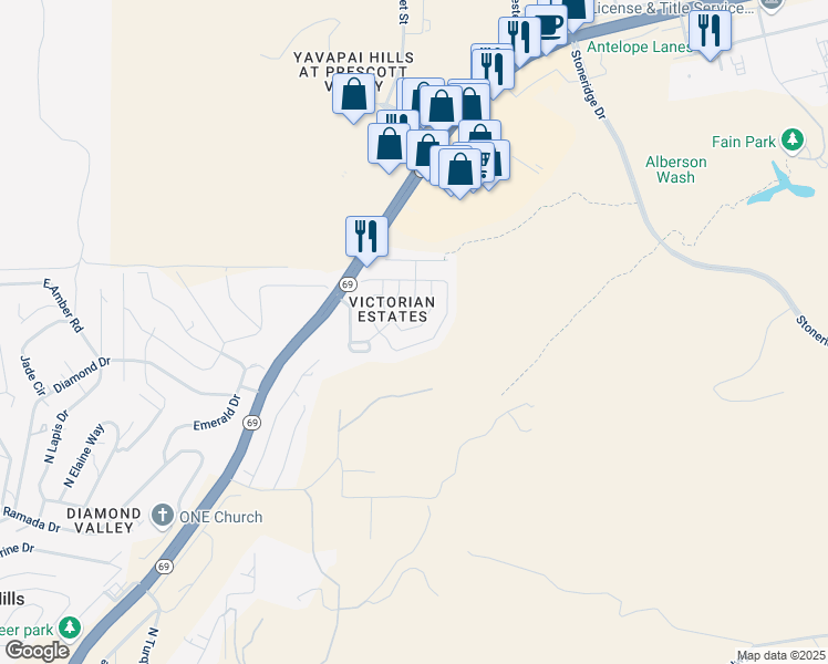 map of restaurants, bars, coffee shops, grocery stores, and more near 1805 East Fleet Street in Prescott Valley