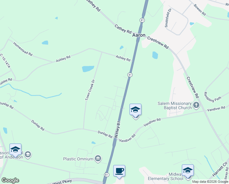 map of restaurants, bars, coffee shops, grocery stores, and more near 3021 South Carolina 81 in Anderson