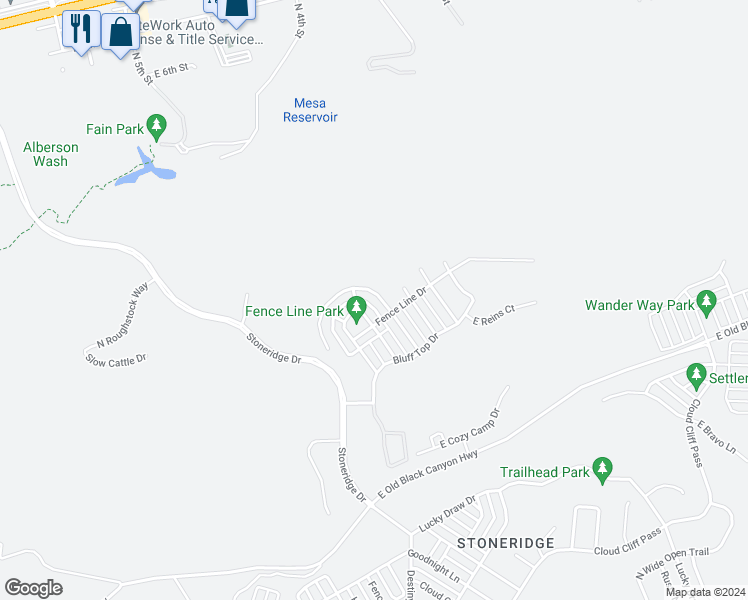 map of restaurants, bars, coffee shops, grocery stores, and more near 7011 Lynx Wagon Road in Prescott Valley