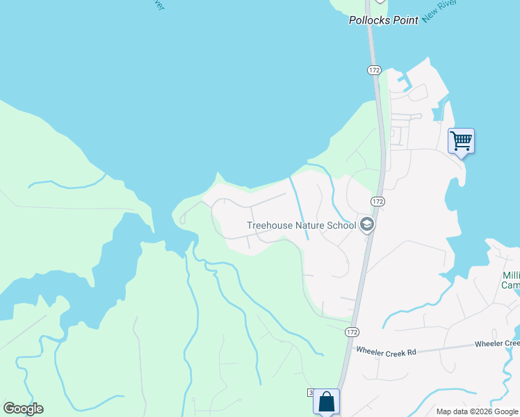 map of restaurants, bars, coffee shops, grocery stores, and more near 602 Willbrook Circle in Sneads Ferry