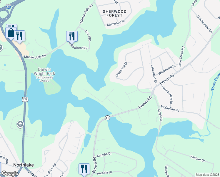 map of restaurants, bars, coffee shops, grocery stores, and more near 213 Elizabeth Lane in Anderson