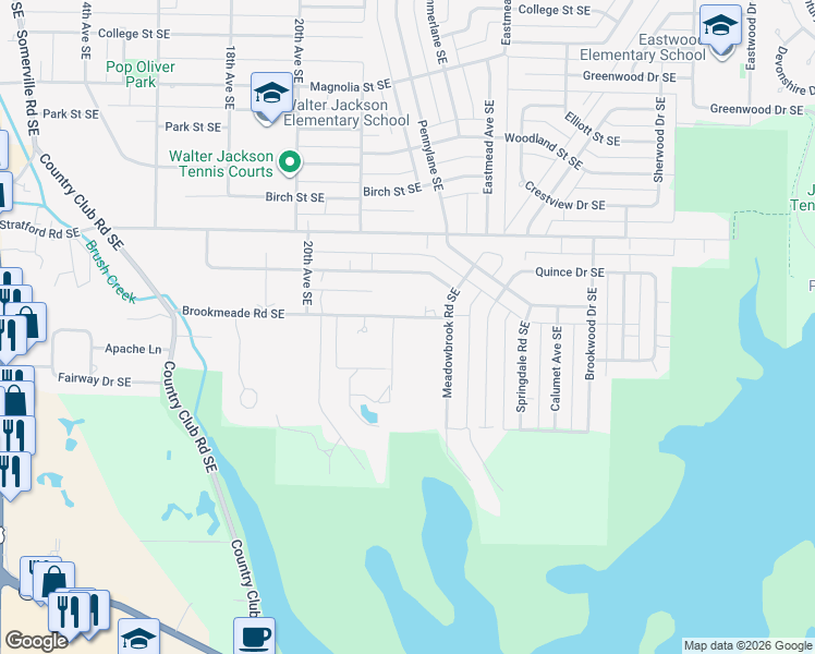 map of restaurants, bars, coffee shops, grocery stores, and more near 2301 Meadowbrook Road Southeast in Decatur