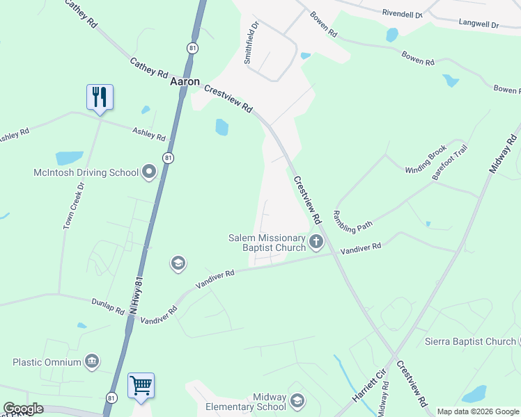 map of restaurants, bars, coffee shops, grocery stores, and more near 139 Duraleigh Road in Anderson