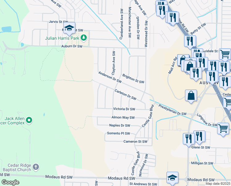 map of restaurants, bars, coffee shops, grocery stores, and more near 2301 Jefferson Avenue Southwest in Decatur
