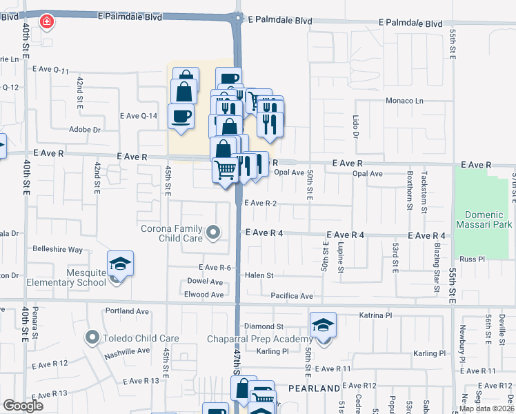 map of restaurants, bars, coffee shops, grocery stores, and more near 37848 Noble Court in Palmdale