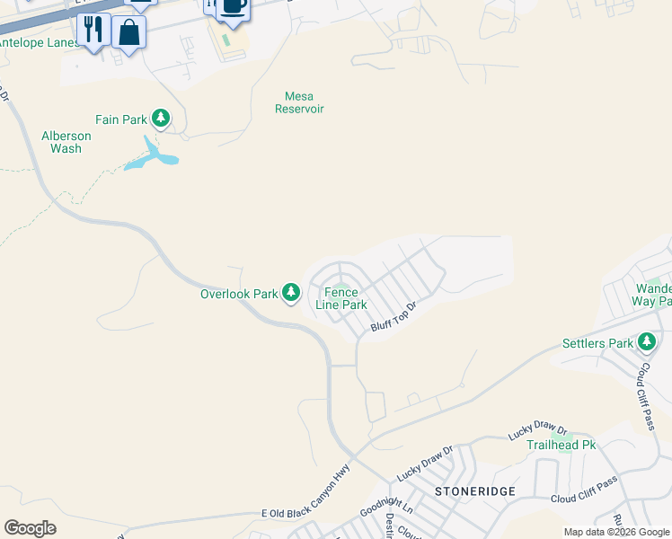 map of restaurants, bars, coffee shops, grocery stores, and more near 6985 Lynx Wagon Road in Prescott Valley