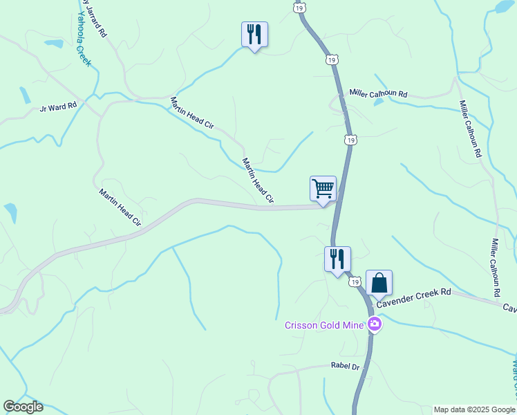 map of restaurants, bars, coffee shops, grocery stores, and more near 201 Windy Hill Road in Dahlonega