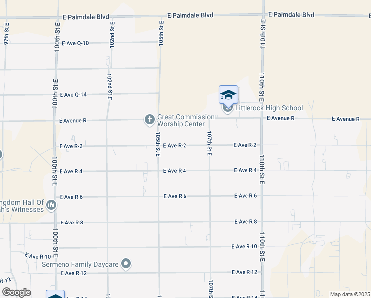 map of restaurants, bars, coffee shops, grocery stores, and more near 10608 East Avenue R-2 in Littlerock
