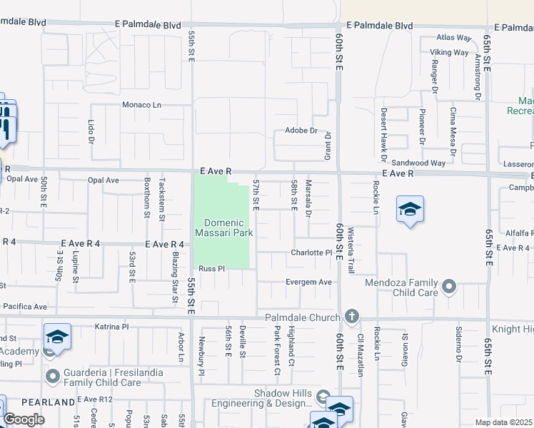 map of restaurants, bars, coffee shops, grocery stores, and more near 5720 Barcelona Drive in Palmdale