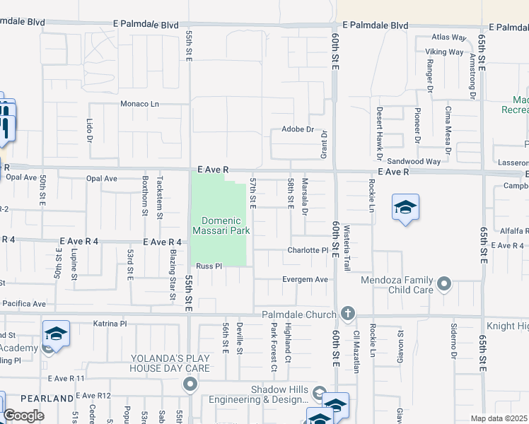 map of restaurants, bars, coffee shops, grocery stores, and more near 5720 Barcelona Drive in Palmdale