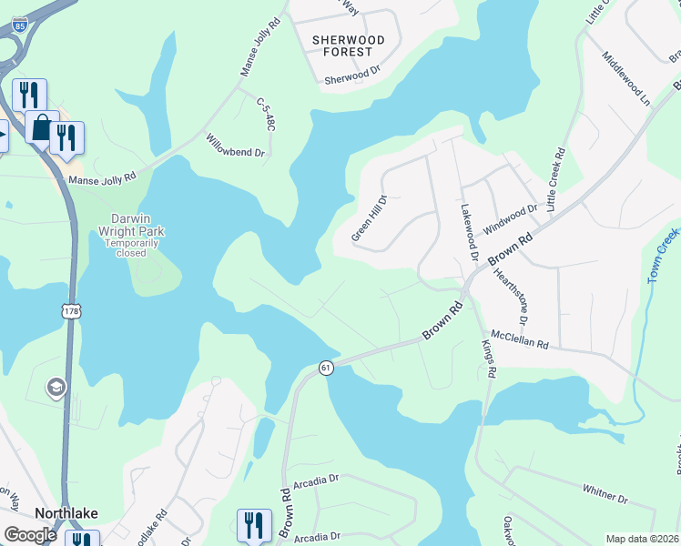 map of restaurants, bars, coffee shops, grocery stores, and more near 213 Elizabeth Lane in Anderson