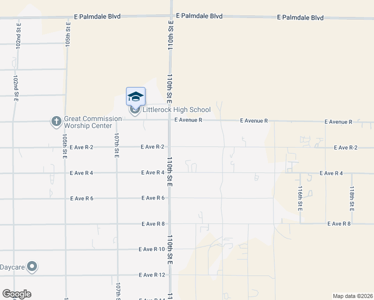 map of restaurants, bars, coffee shops, grocery stores, and more near 11042 East Avenue R-2 in Littlerock