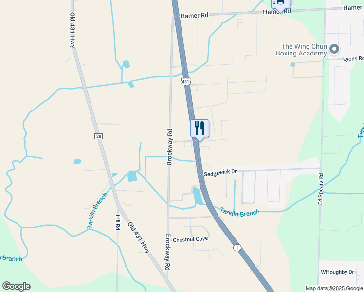 map of restaurants, bars, coffee shops, grocery stores, and more near 124 Craft Craig Road in Owens Cross Roads