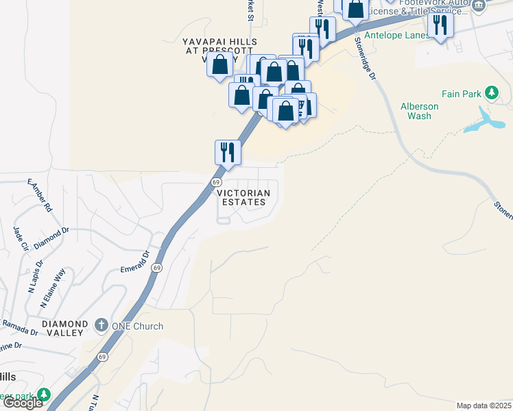 map of restaurants, bars, coffee shops, grocery stores, and more near 1805 East Fleet Street in Prescott Valley