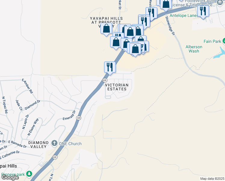 map of restaurants, bars, coffee shops, grocery stores, and more near 1880 North Mulberry in Prescott Valley