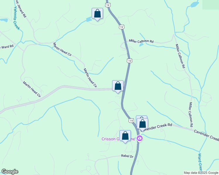 map of restaurants, bars, coffee shops, grocery stores, and more near 3395 Highway 19 North in Dahlonega