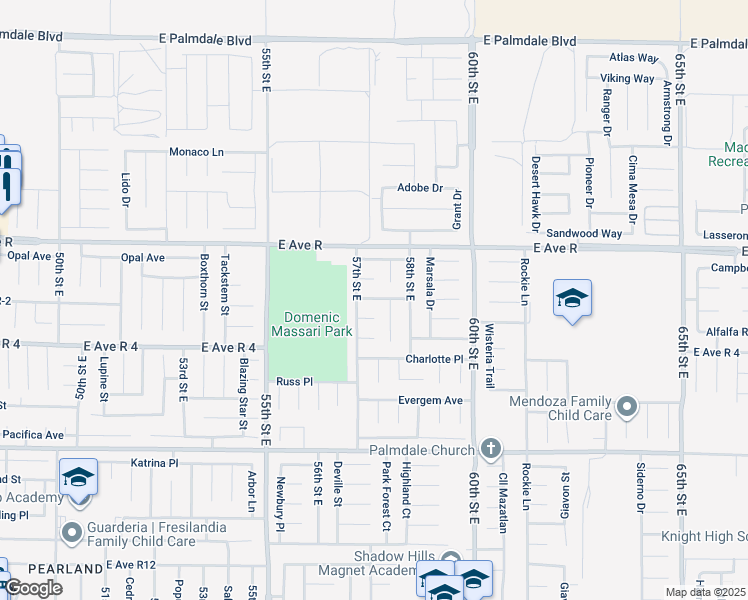 map of restaurants, bars, coffee shops, grocery stores, and more near 5711 Barcelona Drive in Palmdale