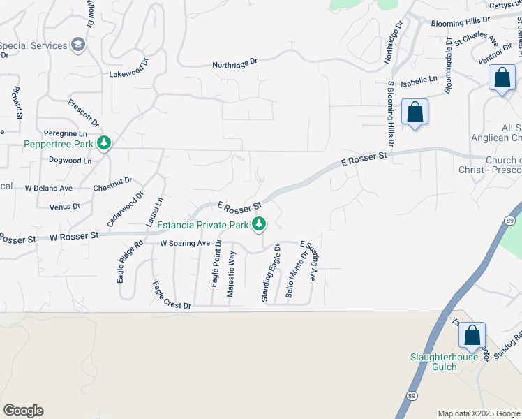map of restaurants, bars, coffee shops, grocery stores, and more near 177 East Rosser Street in Prescott