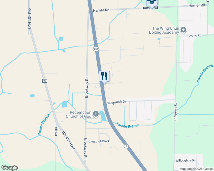 map of restaurants, bars, coffee shops, grocery stores, and more near 170 Craft Craig Road in Owens Cross Roads