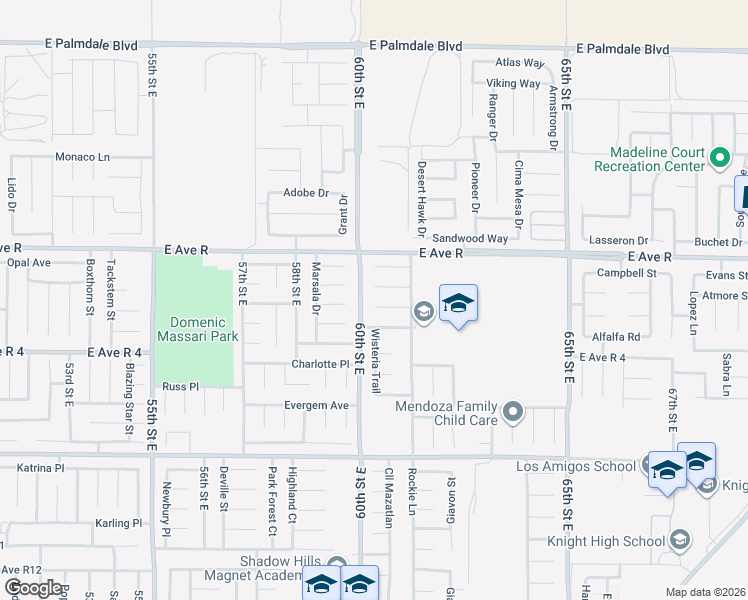 map of restaurants, bars, coffee shops, grocery stores, and more near 6017 Barcelona Drive in Palmdale