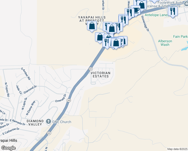 map of restaurants, bars, coffee shops, grocery stores, and more near 1880 North Mulberry in Prescott Valley