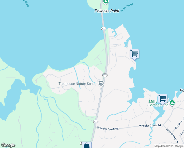 map of restaurants, bars, coffee shops, grocery stores, and more near 222 Lakeside Drive in Sneads Ferry