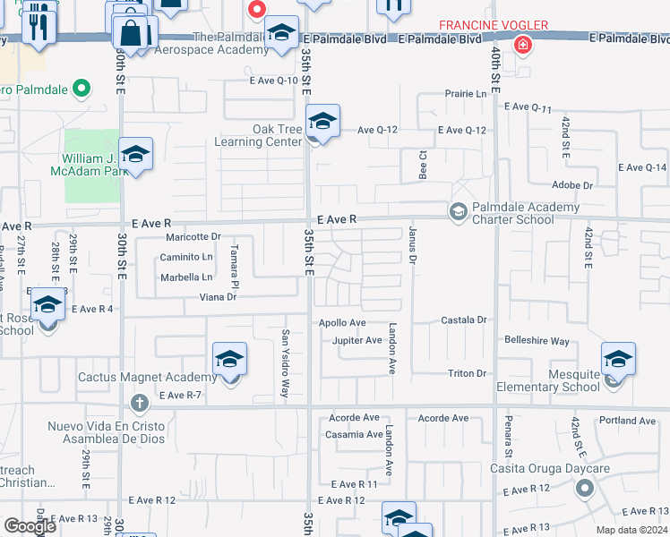 map of restaurants, bars, coffee shops, grocery stores, and more near in Lake Los Angeles