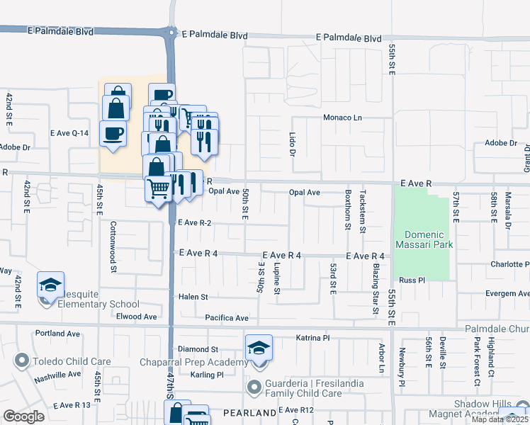 map of restaurants, bars, coffee shops, grocery stores, and more near 37908 Wesley Court in Palmdale