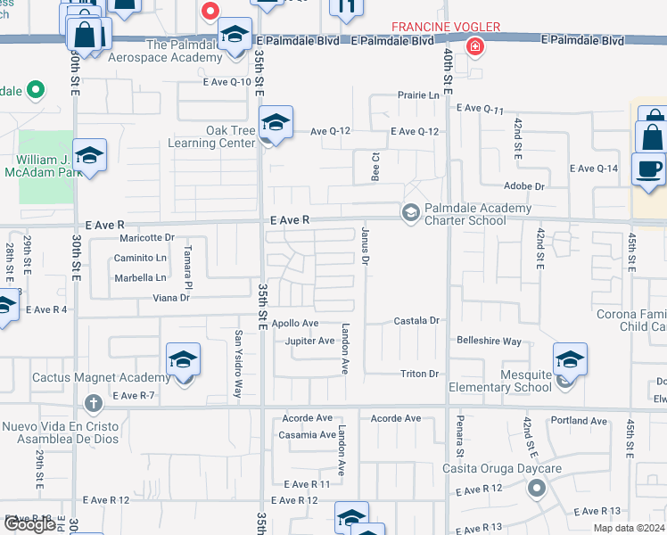 map of restaurants, bars, coffee shops, grocery stores, and more near in Lake Los Angeles