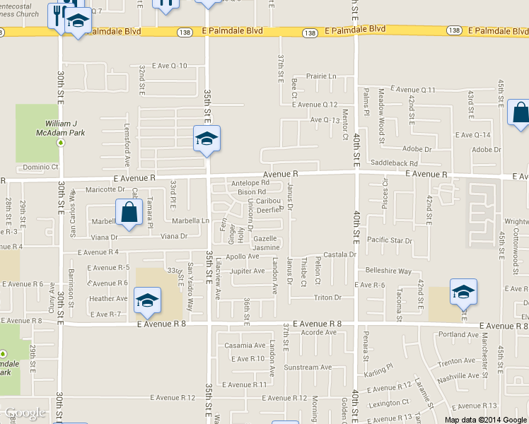 map of restaurants, bars, coffee shops, grocery stores, and more near in Palmdale