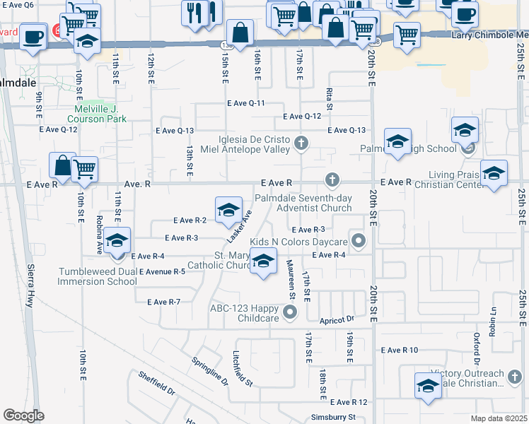 map of restaurants, bars, coffee shops, grocery stores, and more near 37909 Melton Avenue in Palmdale