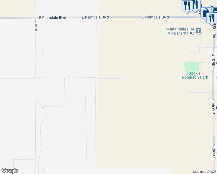 map of restaurants, bars, coffee shops, grocery stores, and more near East Avenue R in Juniper Hills