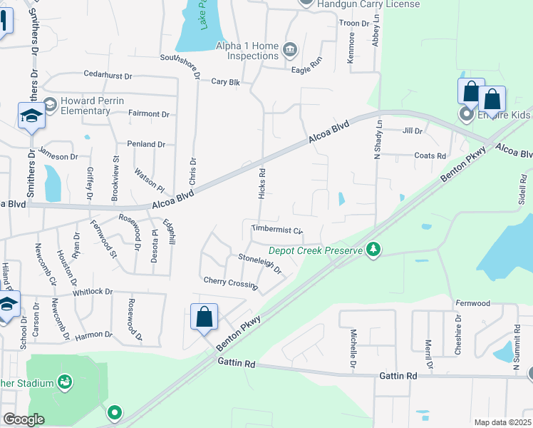 map of restaurants, bars, coffee shops, grocery stores, and more near 1101 Hicks Road in Benton