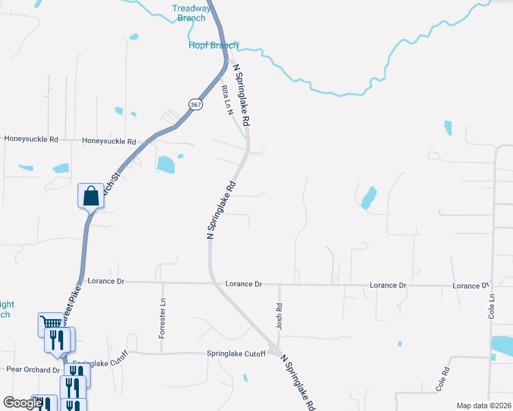 map of restaurants, bars, coffee shops, grocery stores, and more near 19422 North Springlake Road in Little Rock
