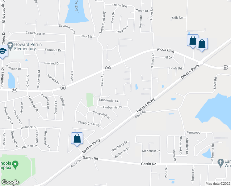 map of restaurants, bars, coffee shops, grocery stores, and more near 1013 Spring Creek Cove in Benton