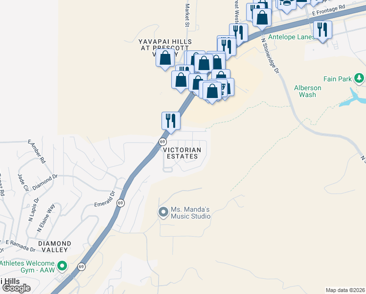 map of restaurants, bars, coffee shops, grocery stores, and more near 1966 North Regent in Prescott Valley