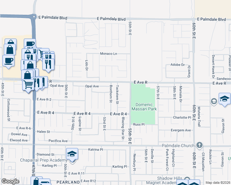 map of restaurants, bars, coffee shops, grocery stores, and more near 37921 Tackstem Street in Palmdale