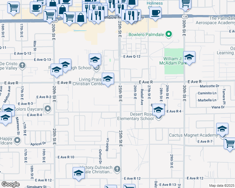 map of restaurants, bars, coffee shops, grocery stores, and more near 37916 Vintage Court in Palmdale