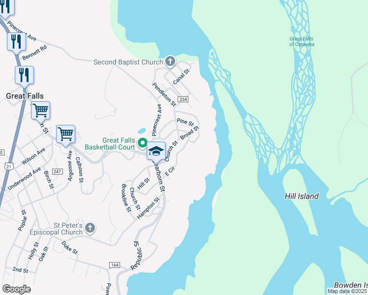 map of restaurants, bars, coffee shops, grocery stores, and more near 35 Circle Street in Great Falls