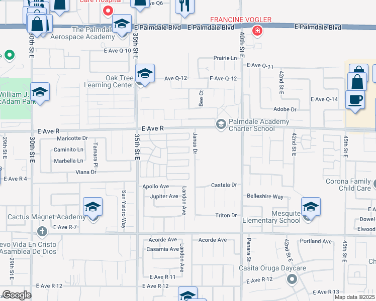 map of restaurants, bars, coffee shops, grocery stores, and more near in Lake Los Angeles