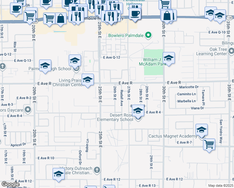 map of restaurants, bars, coffee shops, grocery stores, and more near in Lake Los Angeles