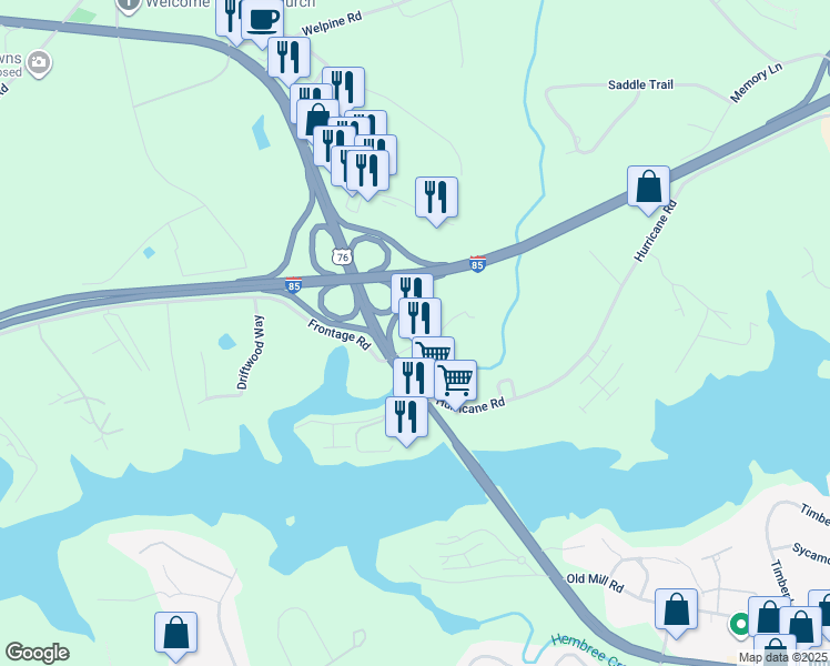 map of restaurants, bars, coffee shops, grocery stores, and more near State Highway 28 in Anderson