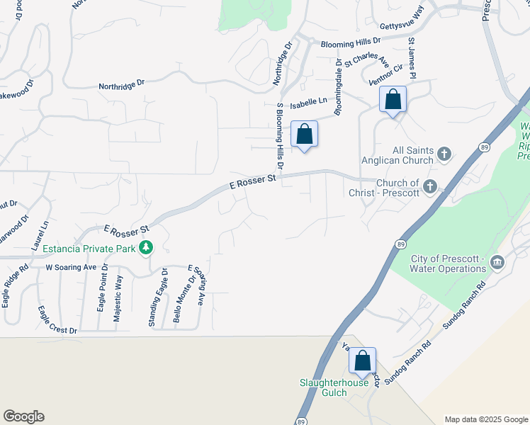 map of restaurants, bars, coffee shops, grocery stores, and more near 1607 Cloudstone Drive in Prescott