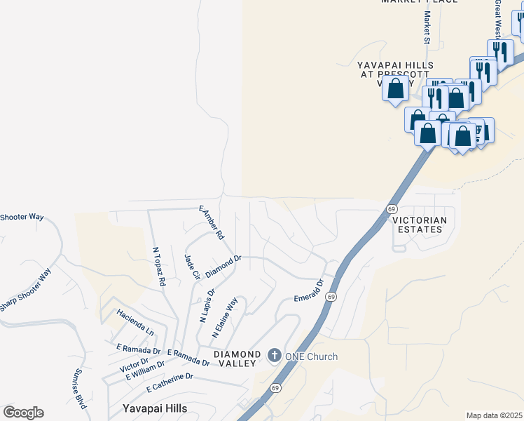 map of restaurants, bars, coffee shops, grocery stores, and more near 1960 Emerald Drive in Prescott