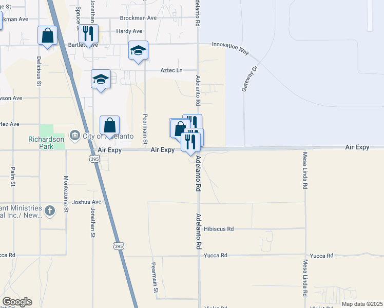 map of restaurants, bars, coffee shops, grocery stores, and more near 12090 Air Expressway in Adelanto