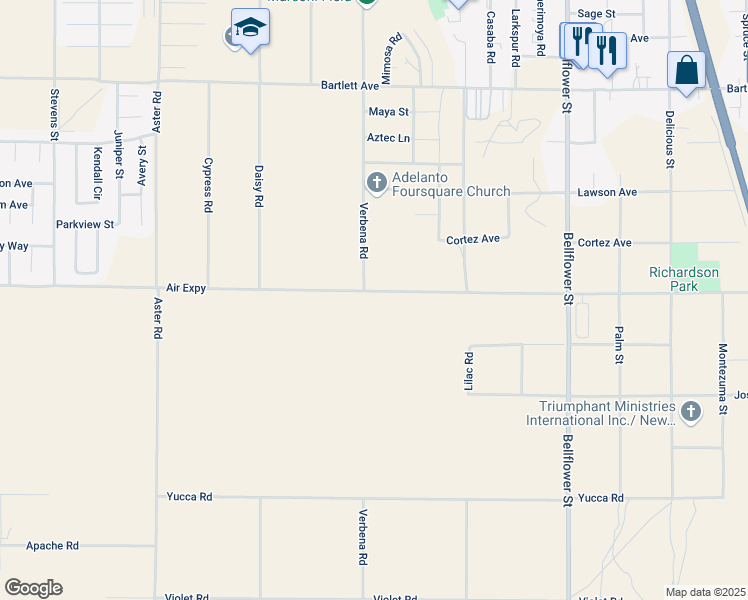 map of restaurants, bars, coffee shops, grocery stores, and more near in Adelanto