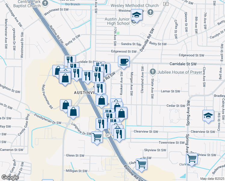 map of restaurants, bars, coffee shops, grocery stores, and more near 2234 Graham Avenue Southwest in Decatur