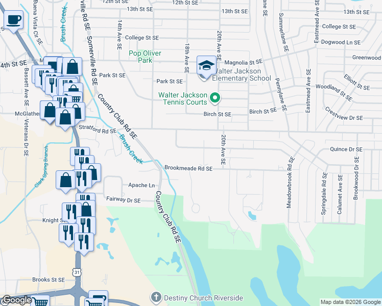 map of restaurants, bars, coffee shops, grocery stores, and more near 1807 Woodmont Drive Southeast in Decatur